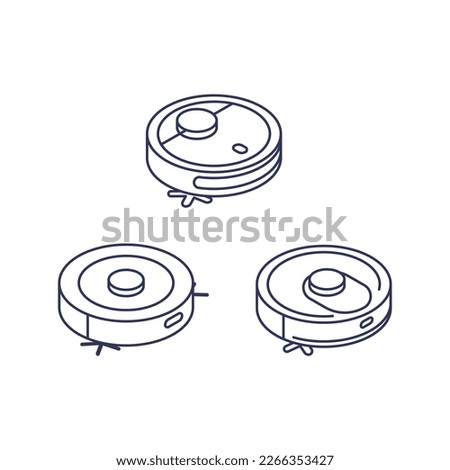 Vector robot vacuum cleaner outline icons. Three variants smart robot vacuum cleaner