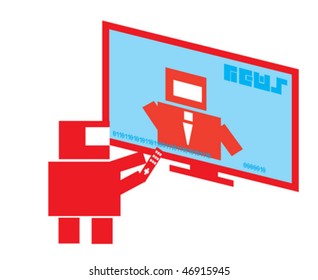 Vector robot watching TV