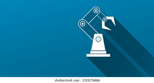 vector robotic arm symbol on blue horizontal banner background. robot hand. Horizontal technology background design template. 