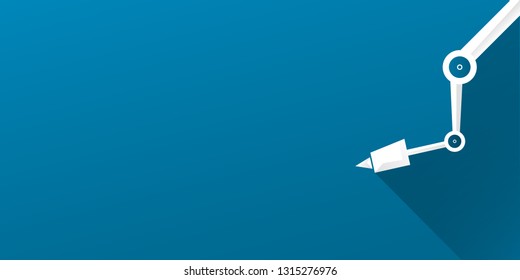 vector robotic arm symbol on blue horizontal banner background. robot hand. Horizontal technology background design template. 