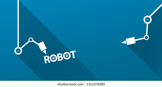 vector robotic arm symbol on blue horizontal banner background. robot hand. Horizontal technology background design template. 