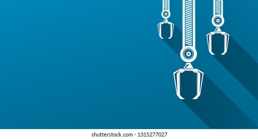vector robotic arm symbol on blue horizontal banner background. robot hand. Horizontal technology background design template. 