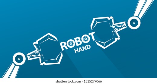 vector robotic arm symbol on blue horizontal banner background. robot hand. Horizontal technology background design template. 