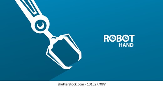 vector robotic arm symbol on blue horizontal banner background. robot hand. Horizontal technology background design template. 