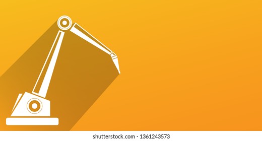 vector robotic arm symbol on orange horizontal banner background. robot hand. Horizontal technology background design template