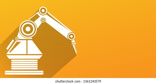 vector robotic arm symbol on orange horizontal banner background. robot hand. Horizontal technology background design template