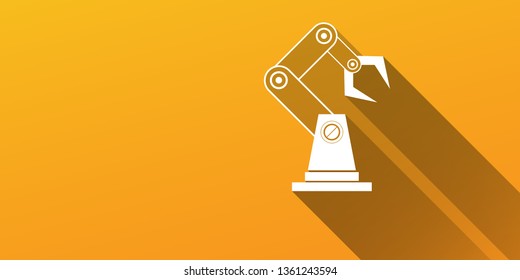vector robotic arm symbol on orange horizontal banner background. robot hand. Horizontal technology background design template