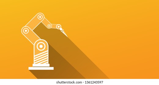 vector robotic arm symbol on orange horizontal banner background. robot hand. Horizontal technology background design template