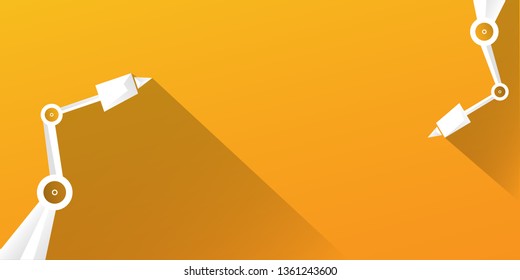 vector robotic arm symbol on orange horizontal banner background. robot hand. Horizontal technology background design template