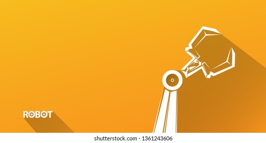 vector robotic arm symbol on orange horizontal banner background. robot hand. Horizontal technology background design template