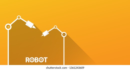 vector robotic arm symbol on orange horizontal banner background. robot hand. Horizontal technology background design template