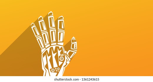 vector robotic arm symbol on orange horizontal banner background. robot hand. Horizontal technology background design template