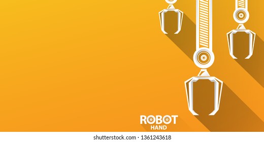vector robotic arm symbol on orange horizontal banner background. robot hand. Horizontal technology background design template