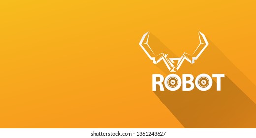 vector robotic arm symbol on orange horizontal banner background. robot hand. Horizontal technology background design template
