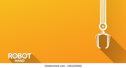 vector robotic arm symbol on orange horizontal banner background. robot hand. Horizontal technology background design template