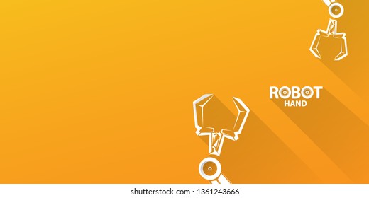 vector robotic arm symbol on orange horizontal banner background. robot hand. Horizontal technology background design template