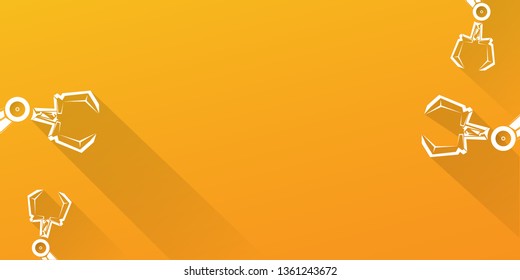 vector robotic arm symbol on orange horizontal banner background. robot hand. Horizontal technology background design template