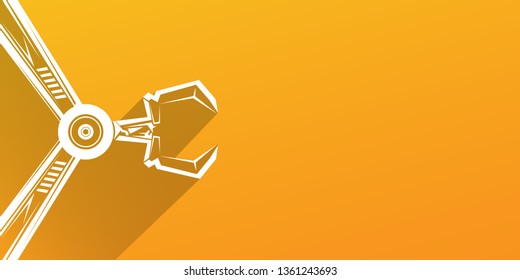 vector robotic arm symbol on orange horizontal banner background. robot hand. Horizontal technology background design template