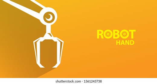 vector robotic arm symbol on orange horizontal banner background. robot hand. Horizontal technology background design template