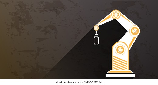 vector robotic arm symbol on grunge grey horizontal banner background. robot hand. Horizontal technology background design template. 