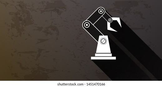 vector robotic arm symbol on grunge grey horizontal banner background. robot hand. Horizontal technology background design template. 