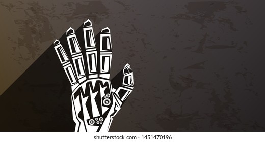 vector robotic arm symbol on grunge grey horizontal banner background. robot hand. Horizontal technology background design template. 