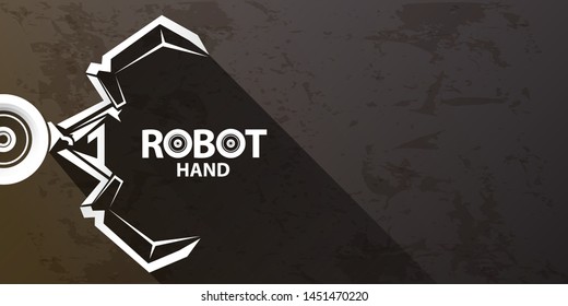 vector robotic arm symbol on grunge grey horizontal banner background. robot hand. Horizontal technology background design template. 