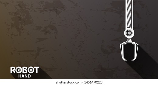 vector robotic arm symbol on grunge grey horizontal banner background. robot hand. Horizontal technology background design template. 