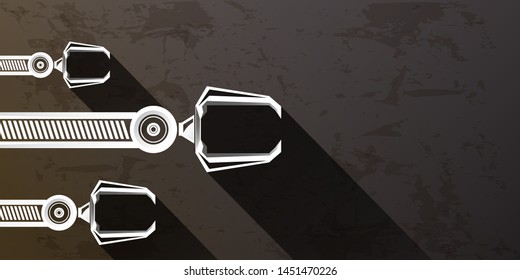 vector robotic arm symbol on grunge grey horizontal banner background. robot hand. Horizontal technology background design template. 