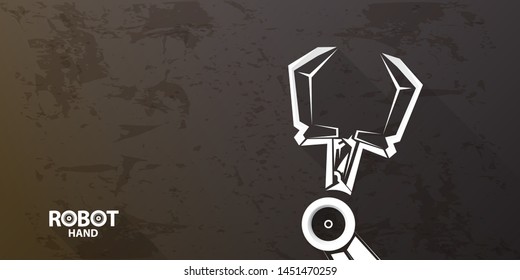 vector robotic arm symbol on grunge grey horizontal banner background. robot hand. Horizontal technology background design template. 
