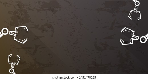 vector robotic arm symbol on grunge grey horizontal banner background. robot hand. Horizontal technology background design template. 