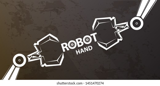 vector robotic arm symbol on grunge grey horizontal banner background. robot hand. Horizontal technology background design template. 