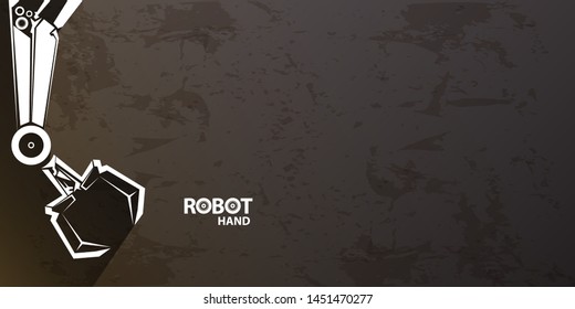 vector robotic arm symbol on grunge grey horizontal banner background. robot hand. Horizontal technology background design template. 