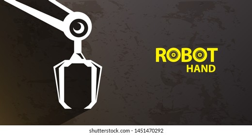 vector robotic arm symbol on grunge grey horizontal banner background. robot hand. Horizontal technology background design template. 