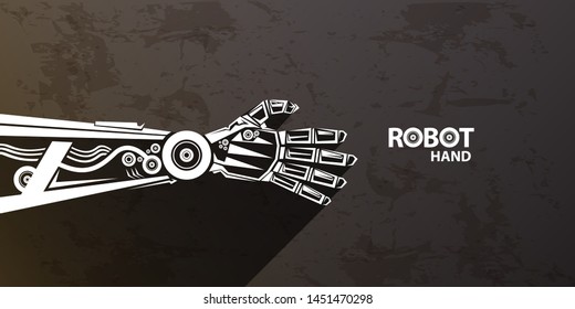vector robotic arm symbol on grunge grey horizontal banner background. robot hand. Horizontal technology background design template. 