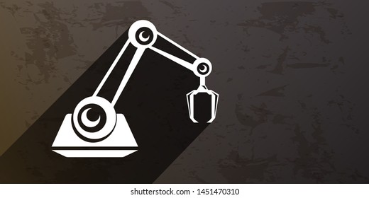 vector robotic arm symbol on grunge grey horizontal banner background. robot hand. Horizontal technology background design template. 