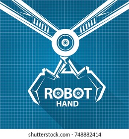 vector robotic arm symbol on blueprint paper background. robot hand. technology background design template. 
