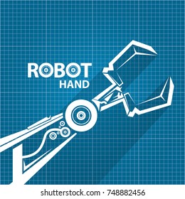 vector robotic arm symbol on blueprint paper background. robot hand. technology background design template. 