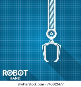 vector robotic arm symbol on blueprint paper background. robot hand. technology background design template. 