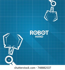 vector robotic arm symbol on blueprint paper background. robot hand. technology background design template. 