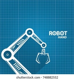 vector robotic arm symbol on blueprint paper background. robot hand. technology background design template. 