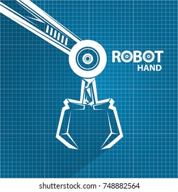 vector robotic arm symbol on blueprint paper background. robot hand. technology background design template. 