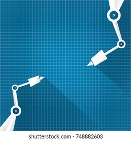 vector robotic arm symbol on blueprint paper background. robot hand. technology background design template. 