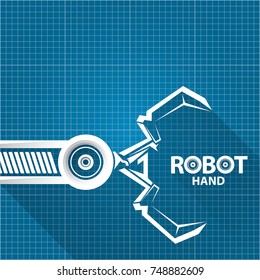 vector robotic arm symbol on blueprint paper background. robot hand. technology background design template. 