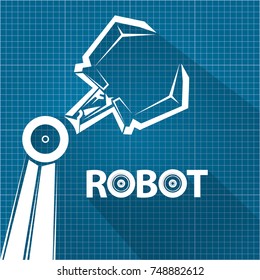 vector robotic arm symbol on blueprint paper background. robot hand. technology background design template. 