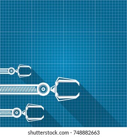 vector robotic arm symbol on blueprint paper background. robot hand. technology background design template. 