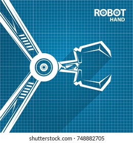 vector robotic arm symbol on blueprint paper background. robot hand. technology background design template. 