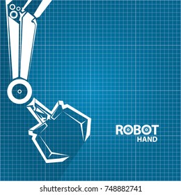 vector robotic arm symbol on blueprint paper background. robot hand. technology background design template. 