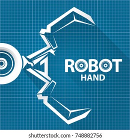 vector robotic arm symbol on blueprint paper background. robot hand. technology background design template. 