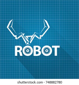 vector robotic arm symbol on blueprint paper background. robot hand. technology background design template. 
